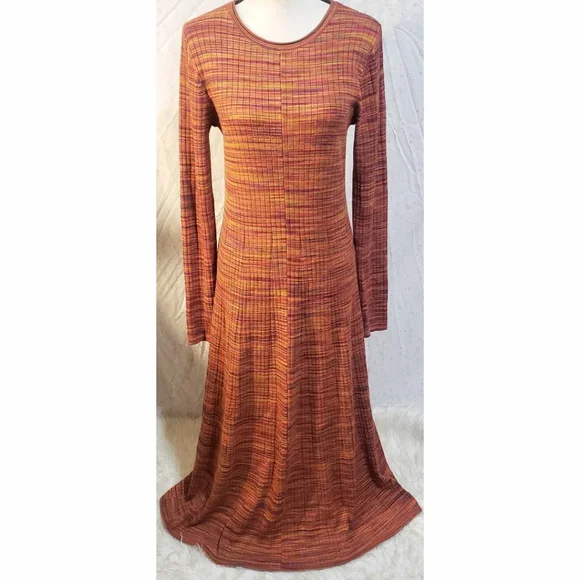 Banana Republic | Dresses | Banana Republic Maxi Dress Ribbed Knit Orange  Stripe Long Sleeve A Line Tall | Poshmark